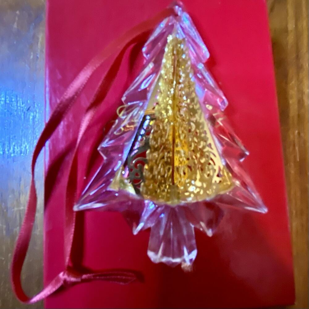1993 Vintage Gorham Crystal Gold Christmas Tree Ornament Original Box